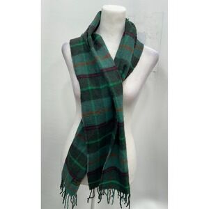 Foxford Wool Scarf Womens Green Plaid Tartan Fringe Ireland Classic Heritage 62"